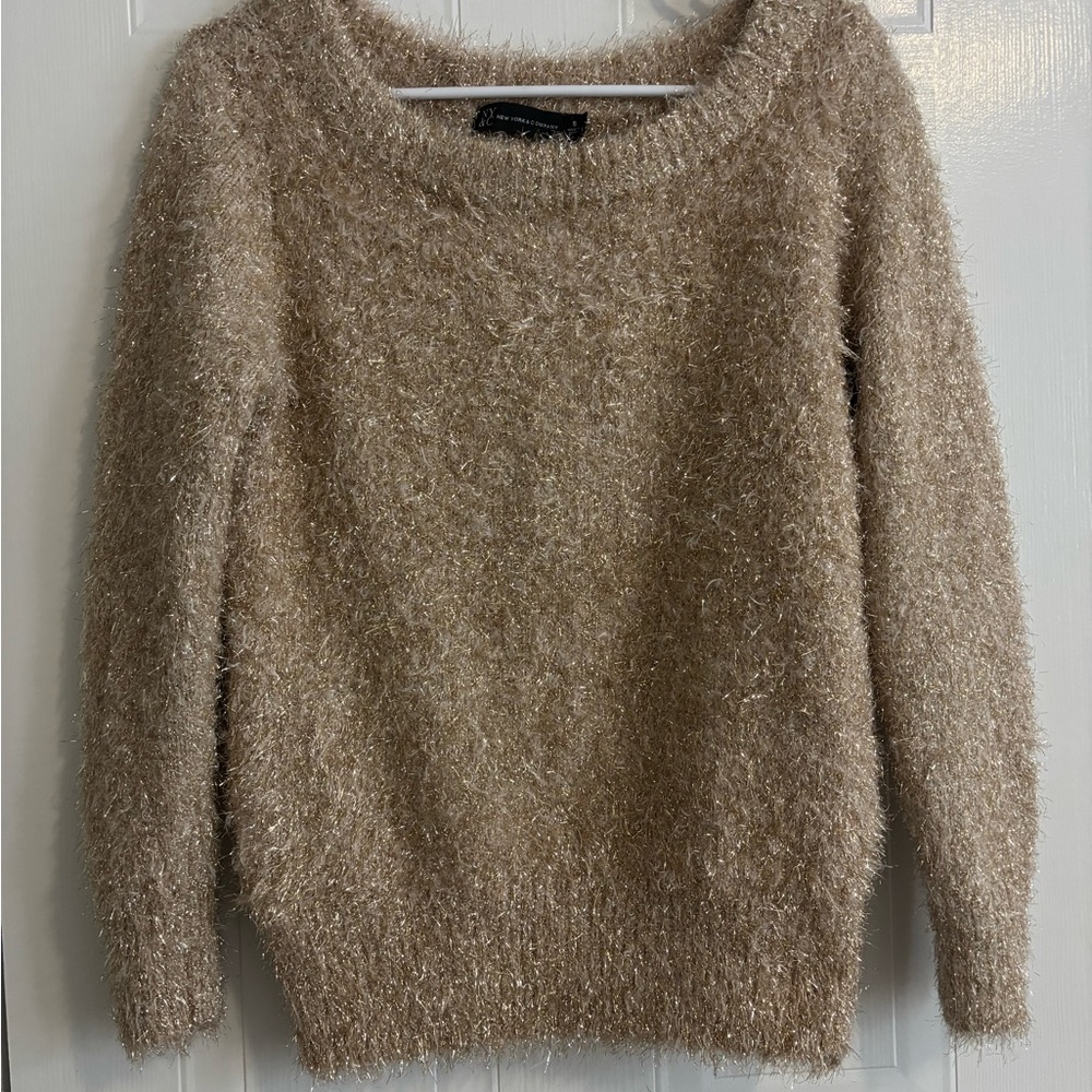 New York & Company Beige Fuzzy Sweater